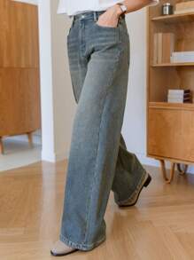 Dazy-Less 复古水洗拼布休闲阔腿牛仔裤女秋装商务休闲女式工作服