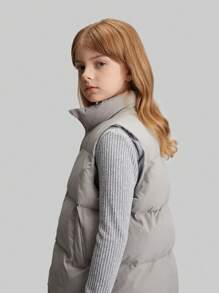 Ontre Tween Girls' Loose Casual Stand Collar Thickened Vest