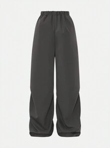 SHEIN American Streetwear 褶皱设计宽松裤，配有时尚扣和装饰口袋，适合徒步旅行、旅行、休闲穿着以及作为送给家人和朋友的礼物 - 棕色 - 查看 2