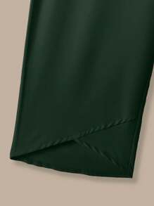 Omancia 2pcs Women Floral Print Round Neck Top & Solid Color Elastic Waist Long Pants Set - Dark Green - View 5