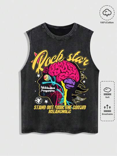 Street Life Men's Gothic Cross Print Distressed Sleeveless Tank Top