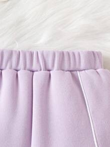 Baby Girls Autumn/Winter Casual Sports Minimalist Style Rose Red Sweatshirt & Elastic Waist Long Pants 2 Pieces Outfit + Crossbody Bag - Purple - View 5