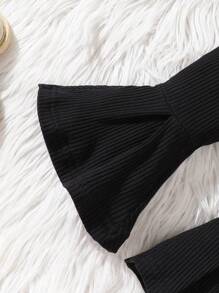 女婴格子羊毛夹克和纯色连体裤套装，秋冬 - 黑與白 - 查看 7