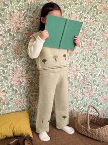 Dazy Kids 女童圆领毛衣套装，年轻女孩秋装 - 卡其色 - 查看 7