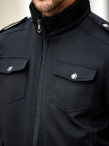 Manfinity CasualCool Men's Casual Jacket Versatile Bomber Style Solid Color Outdoor Cargo Jacket