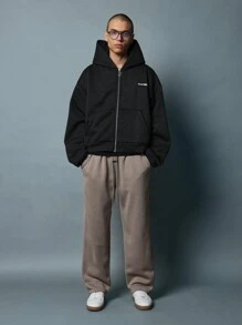 SUMWON Sudadera con capucha de estilo urbano con cremallera, estampado tipográfico árabe en la espalda, capucha ajustable, esencial para el streetwear y el athleisure en otoño e invierno