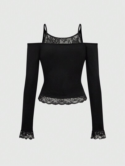 Grunge Punk Débardeur T-shirt à motif de crâne avec garniture en dentelle pour femmes, style musique punk festival