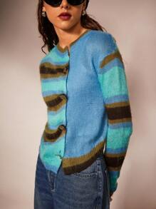 Forever 21 Autumn/Winter Multi-Color Striped Asymmetrical Open-Front Sweater