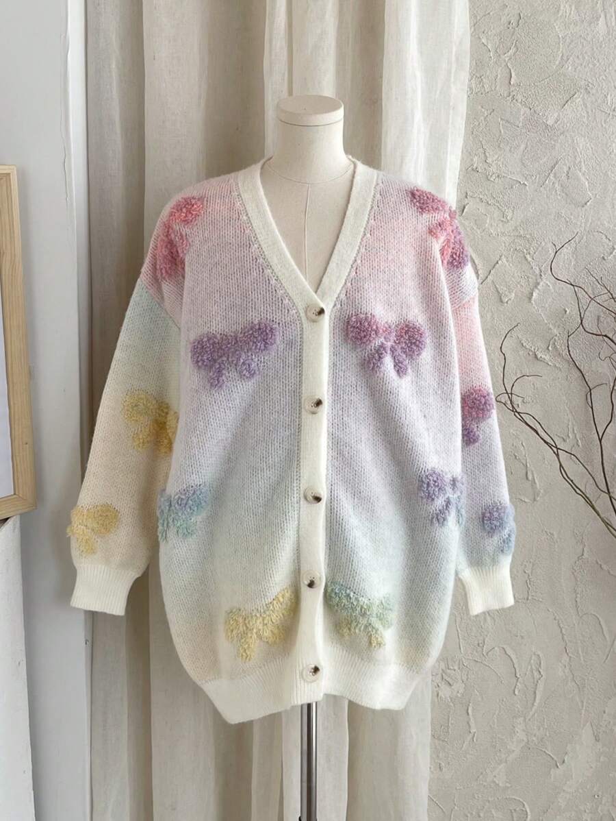 Tween Girls Loose Fit Butterfly Pattern Oversized Casual Cardigan, Autumn/Winter