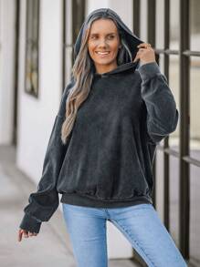 SHEIN LUNE Women's Casual Hoodie With Shoulder Drop Long Sleeves, Loose Fit