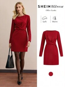 BizChic 1pc Ladies' Long Sleeve Blue Elegant Commuter Dress, Office Wear - Red - View 2