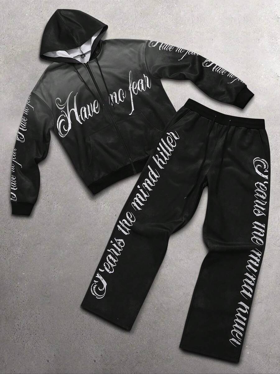 Manfinity EMRG Men's Letter Print Hoodie And Sweatpants Set - Black - View 1