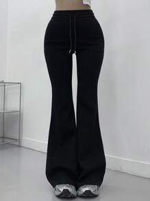 DAZY 女士休闲纯色抽绳腰喇叭裤，百搭秋冬季