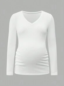 SHEIN 3pcs/Set Solid V-Neck Casual Maternity Long Sleeve T-Shirts - Multicolor - View 3