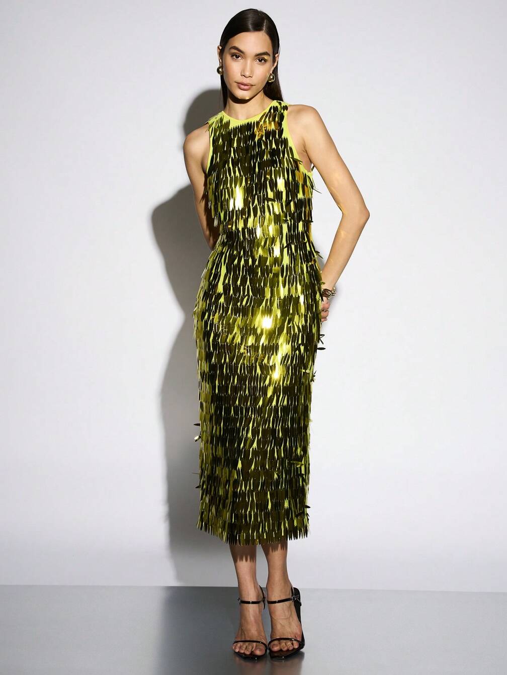 irish formal dress AiiRZ St. Patrick's Day Metallic Sequin Fringe Midi Sleeveless Party Irish-Themed Evening Gown Shimmer Celebration Outfit Festive Wear｜AiiRZ women's traditional irish clothing