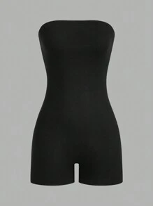 SHEIN EZwear 3pcs/Set Women Solid & Leopard Print Casual Tube Top Bodycon Romper - Multicolor - View 6