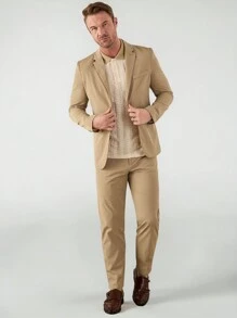 Manfinity VCAY Men's Woven Casual Suit Two Pieces Set - Khaki - View 5