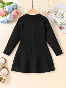 女童冬季套装，女童可爱亮片蝴蝶结针织连衣裙，圆领长袖高腰百褶裙