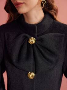 MOTF WOOL BOW DECOR HOURGLASS OVERCOAT - Black - View 3