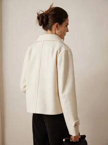 Aveloria Modichic Casual Solid Color Double-Breasted Cropped Jacket, Autumn/Winter  Fall Cloth For Women - Apricot - View 2