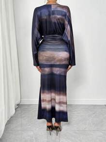 Chiquease 女式 V 领长袖简约休闲长款紧身连衣裙长款女装 - 彩色 - 查看 2