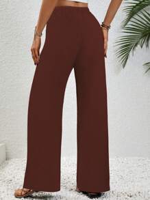 SHEIN LUNE Women's Solid Color Drawstring Pocket Casual Pants, Versatile