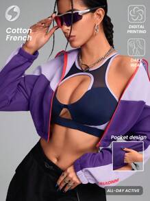Innovista Women Cropped Loose Fit Zip Up Colorblock Sports Jacket, Windproof Jacket, Autumn Matching Outfits Workout Gym & Daily Casual Workout Jacket,Camping Running Outdoor,Going Out Tops ,Back To School,Zip Up Jacket,Cropped Sweatshirt,Workout Women Tops,Fall Woman Outfits,Purple Jacket,Cold Weather Clothes
