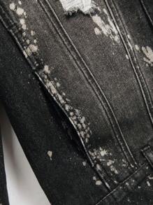 Manfinity EMRG Men's Distressed Long Sleeve Single Breasted Casual Denim Jacket, Autumn - Black - View 7