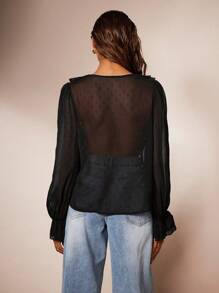 Forever 21 Damen Schlichte V-Ausschnitt Transparente Mesh Bluse