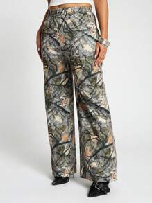 SUMWON WOMEN 野林迷彩印花宽腿慢跑裤家居裤健身运动休闲秋冬时尚服饰带文字图案 - 彩色 - 查看 2