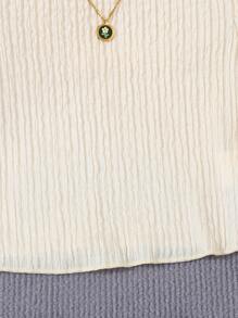 SHEIN 1pc Young Girl' White Textured Elastic Tight Collar, Normal Shoulder, Long Flare Sleeve, Tight Cuffs & Hem Mini Dress, Spring & Autumn - Apricot - View 3