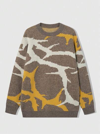 Street Life Men Casual Colorblock Pattern Pullover Sweater, Autumn/Winter