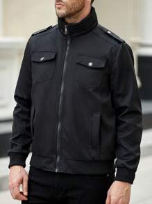 Manfinity CasualCool Men's Casual Jacket Versatile Bomber Style Solid Color Outdoor Cargo Jacket