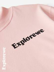 SHEIN Teen Girls' Round Neck Long Sleeve Letter Print Casual T-Shirt - Pink - View 7