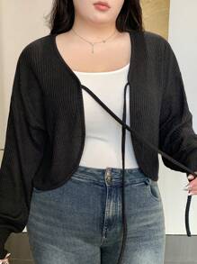 Dazy Plus Plus Size V-Neck Solid Color Cut-Off Lace-Up Long Sleeve T-Shirt, Spring/Summer,Fall Clothes