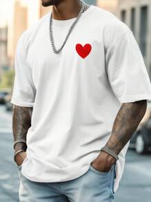 Manfinity Dauomo Hombres Camiseta con bordado de corazón - Blanco - Ver 1