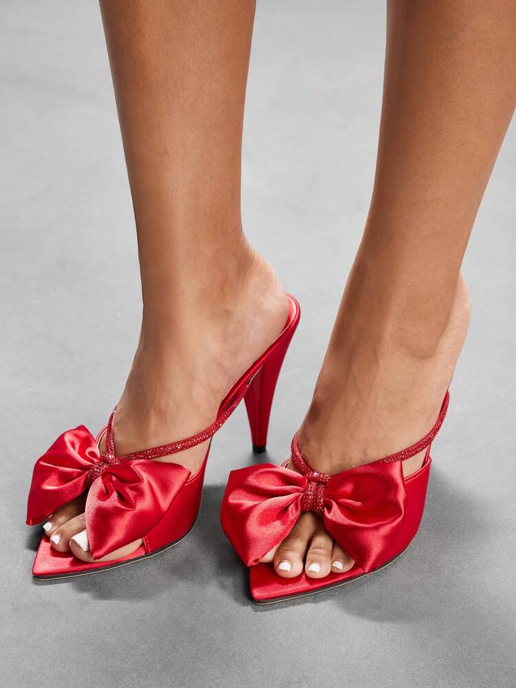 CUCCOO SZL Sandálias de Salto Alto Sexy de Bico Fino Vermelhas com Laço, Ideal para Natal, Ano Novo e Festas Sexy