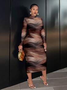 Slaydiva Women Casual Tight Long Sleeve Mid-Length Dress, Suitable For Summer - Multicolor - View 5