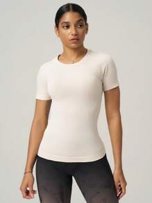 SHEIN Sport Gameset Casual Solid Color Short Sleeve Slim Fit Athletic T-Shirt