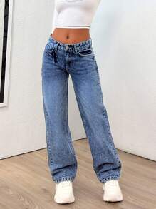 EURMUSE WOMEN LOW WAIST STRAIGHT JEANS