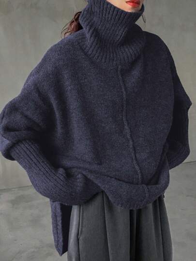 FRIFUL Women High Neck Solid Color Loose Casual Versatile Long Sleeve Pullover Sweater,Fall Women Clothes