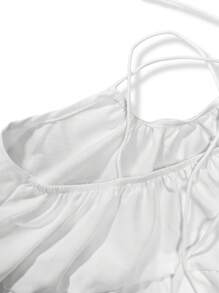 SHEIN VCAY 女式纯色荷叶边下摆宽松连衣裙 - 白色 - 查看 4