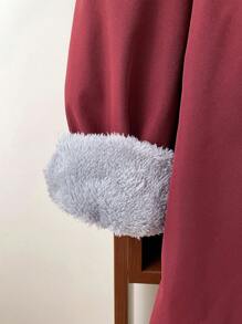 SHEIN 青少年男孩休闲字母印花贴片半襟长袖连帽夹克，春秋季 - 酒紅色 - 查看 5