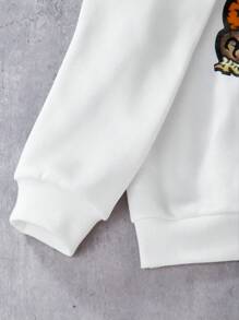 SHEIN Tween Boys Hooded Sweatshirt, Autumn Knit Casual Cartoon Printed Comfortable Loose Jacket