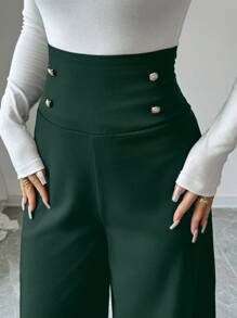 Firerie Women's High Waist Slimming Wide Leg Black Pants, Office Commute Elegance - Dark Green - View 3