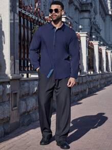 Manfinity Homme 2 chiếc/bộ áo cánh và quần dài tay tối giản màu trơn chắp vá phía trước cỡ lớn - Nhiều màu - Xem 5