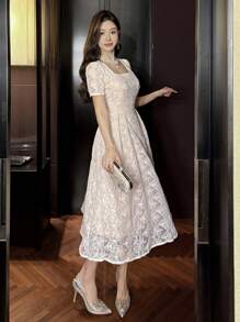 DAZY Women Elegant Lace Mid-Calf Party Dress, Spring/Summer Sundress