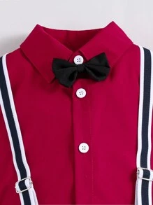 Conjunto Elegante para Meninos Pré-Adolescentes, Inclui Camisa e Calça com Suspensório, Adequado para Festas e Ocasiões Formais, Conjunto de 2 Peças - Vinho - Visão 4