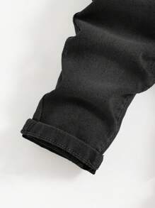 SHEIN Baby Boys' Elastic Waist Water Wash Jeans - Black - View 3