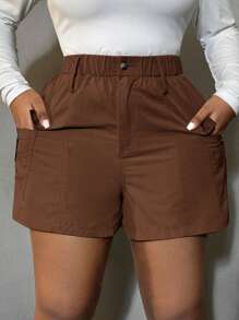SHEIN SXY Pantalones cortos minimalistas de uso diario en unicolor con bolsillo delantero y botones, talla grande
